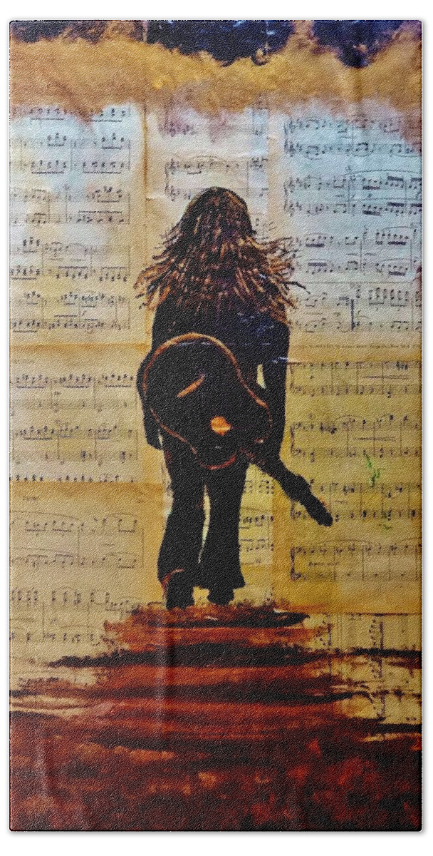 Guitar Beach Towel featuring the painting Lose Yourself in the Music Acrylic Painting by Linda Waidelich