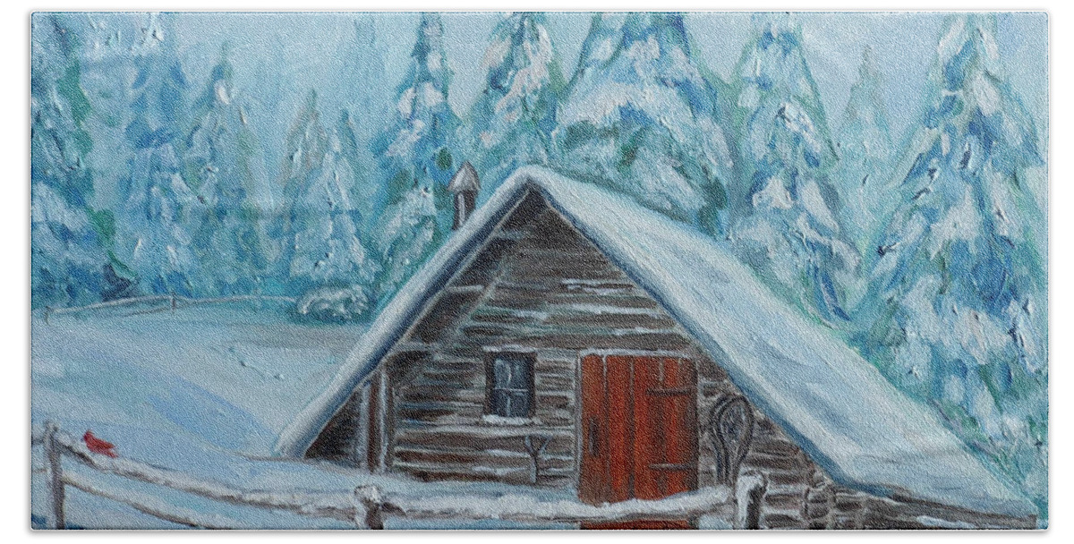 Cabin Beach Towel featuring the painting Lost Mountain Cabin by Julie Brugh Riffey