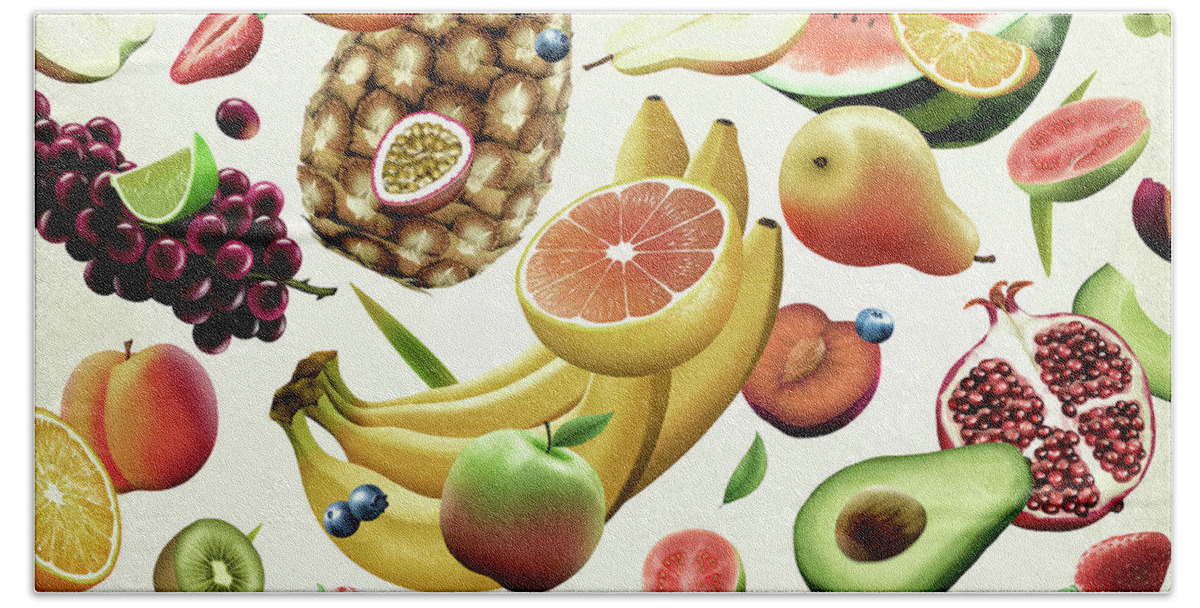 Abundance Beach Towel featuring the photograph Lots Of Different Fresh Fruit Falling by Ikon Ikon Images