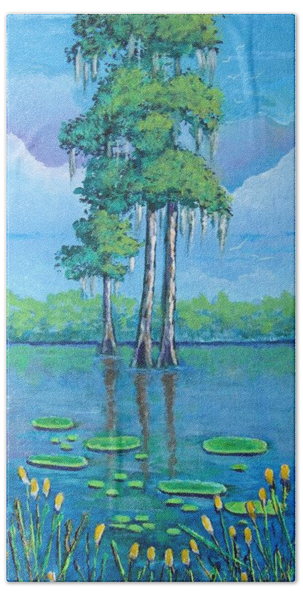Louisiana Beach Towel featuring the painting Louisiana Cypress by Suzanne Theis