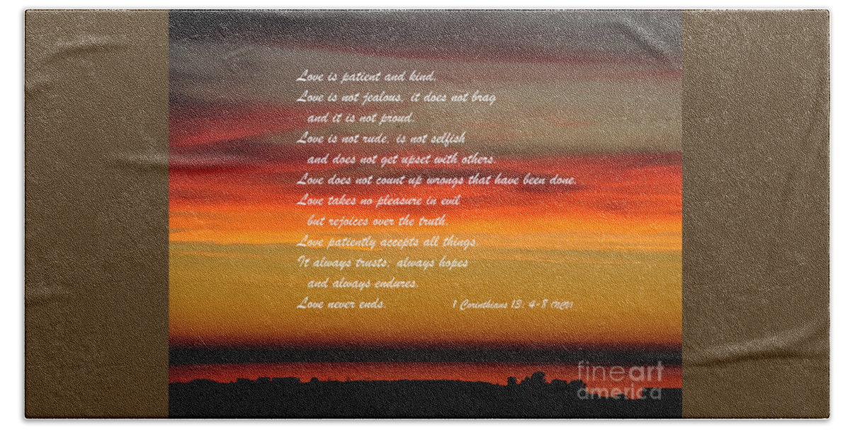 Biblical Beach Towel featuring the digital art Love is Patient by Kirt Tisdale