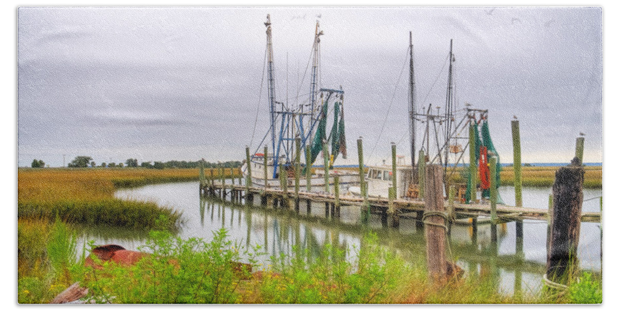 Shrimp Boat Beach Sheet featuring the photograph Lowcountry Shrimp Dock by Scott Hansen
