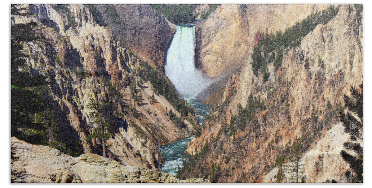 Falls Beach Towel featuring the photograph Lower Falls Yellowstone by Teresa Zieba
