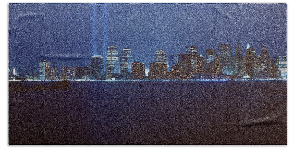 Photography Beach Sheet featuring the photograph Lower Manhattan, Beams Of Light, Nyc by Panoramic Images