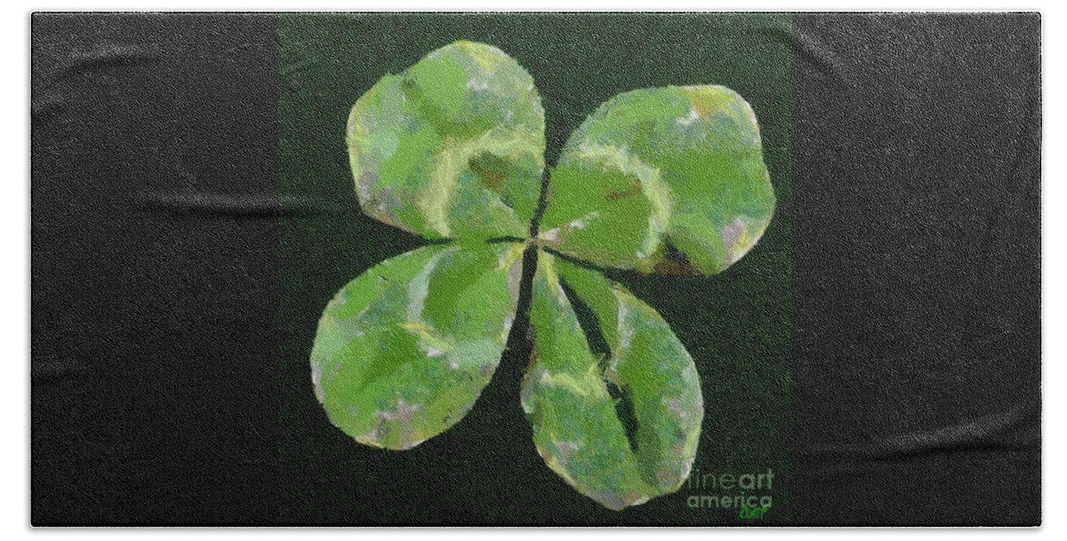 Lucky Beach Sheet featuring the painting Lucky Four Leaf Clover by Dragica Micki Fortuna