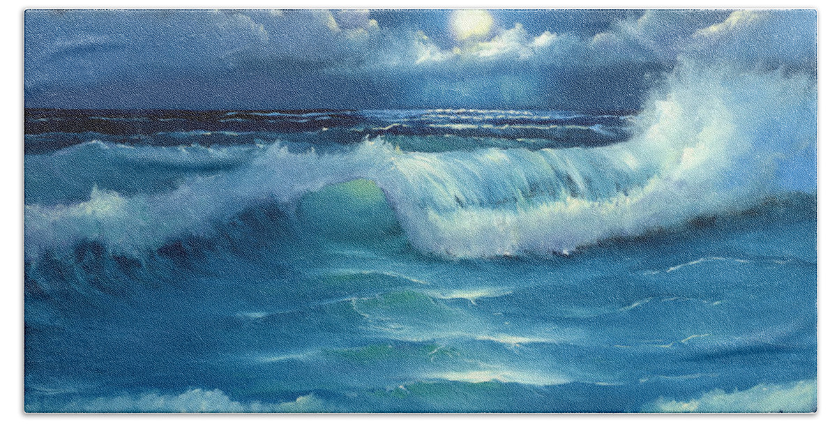 Seascape Beach Towel featuring the painting Lullaby in Moonlight by Kathie Camara