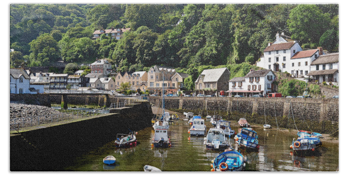 Lynmouth Beach Towel featuring the photograph Lynmouth Harbour in early morning at low tide by Louise Heusinkveld