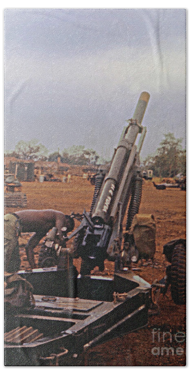 M102 light towed howitzer 2 9th Arty at LZ Oasis R Vietnam 1969 Beach Towel Monterey County Historical Society Pixels