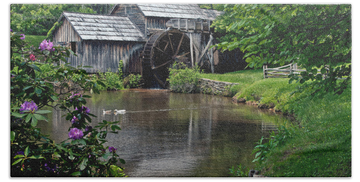 Mabry Mill Beach Towel featuring the photograph Mabry Mill in May by John Haldane
