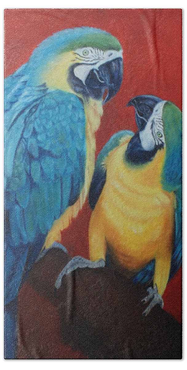 Macaws Beach Towel featuring the painting Macaws  by Jill Ciccone Pike