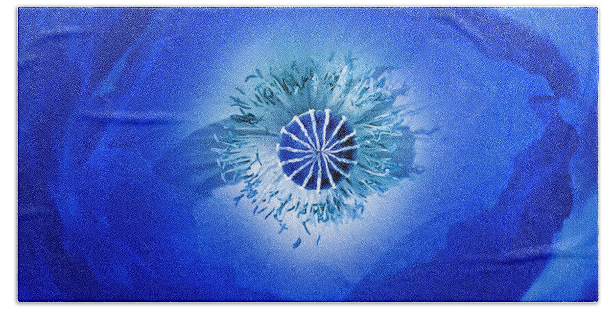 Poppy Beach Towel featuring the photograph Macro Blue Poppy Flower Abstract by Jennie Marie Schell