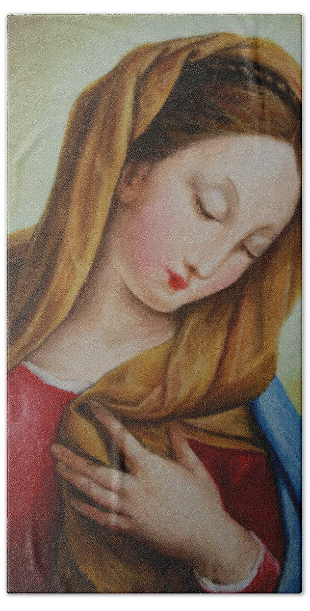 Madonna Beach Sheet featuring the pastel Madonna by Marna Edwards Flavell