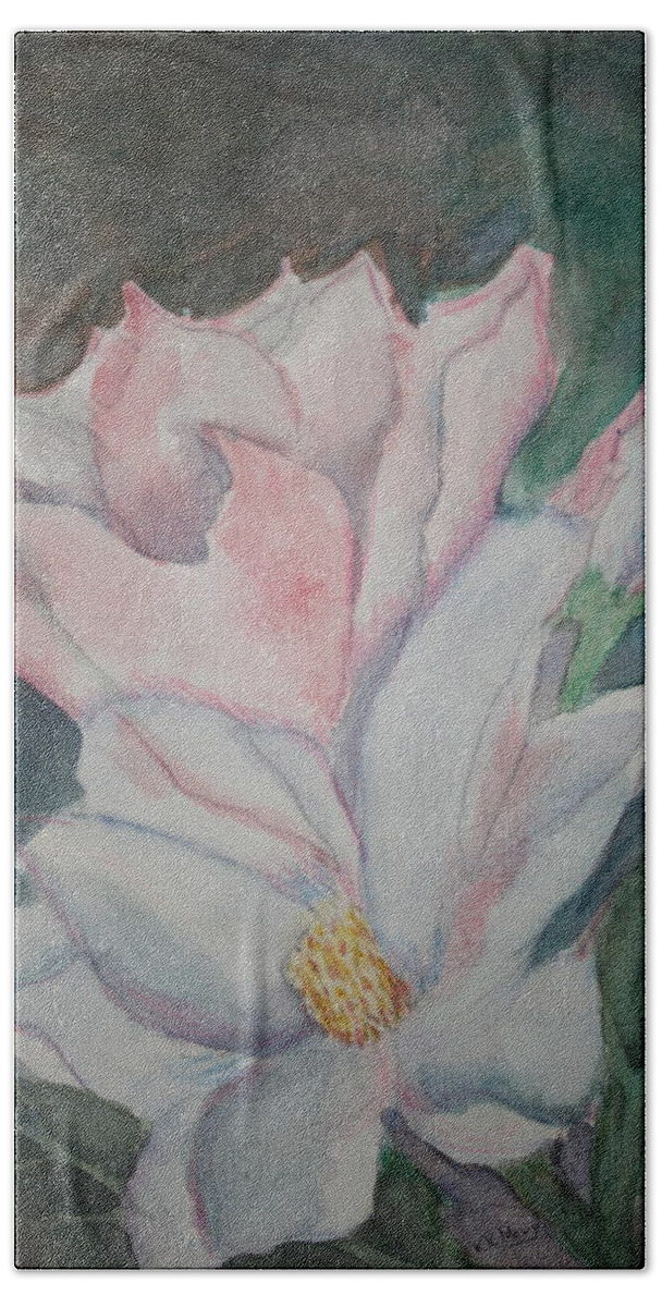 Magnolias Beach Sheet featuring the painting Magnolias by Kay Novy