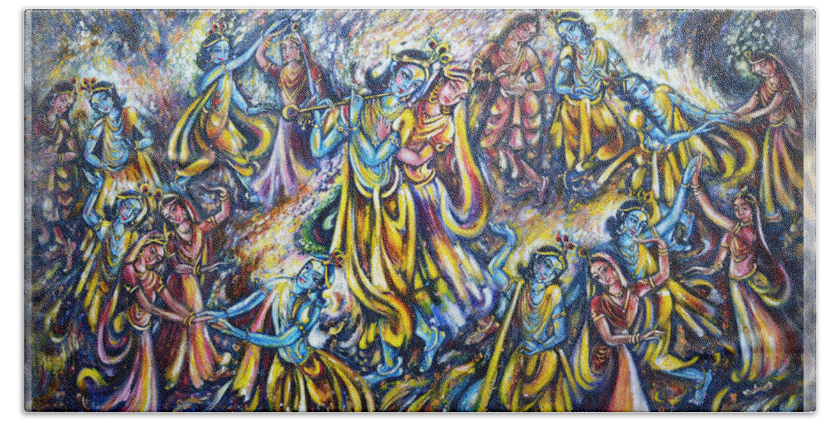 Krishna Beach Towel featuring the painting Maha Rass by Harsh Malik