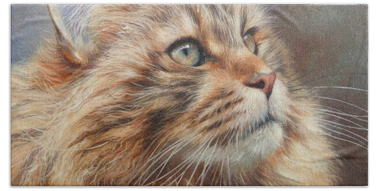 Cat Beach Sheet featuring the painting Maine Coon Cat by David Stribbling