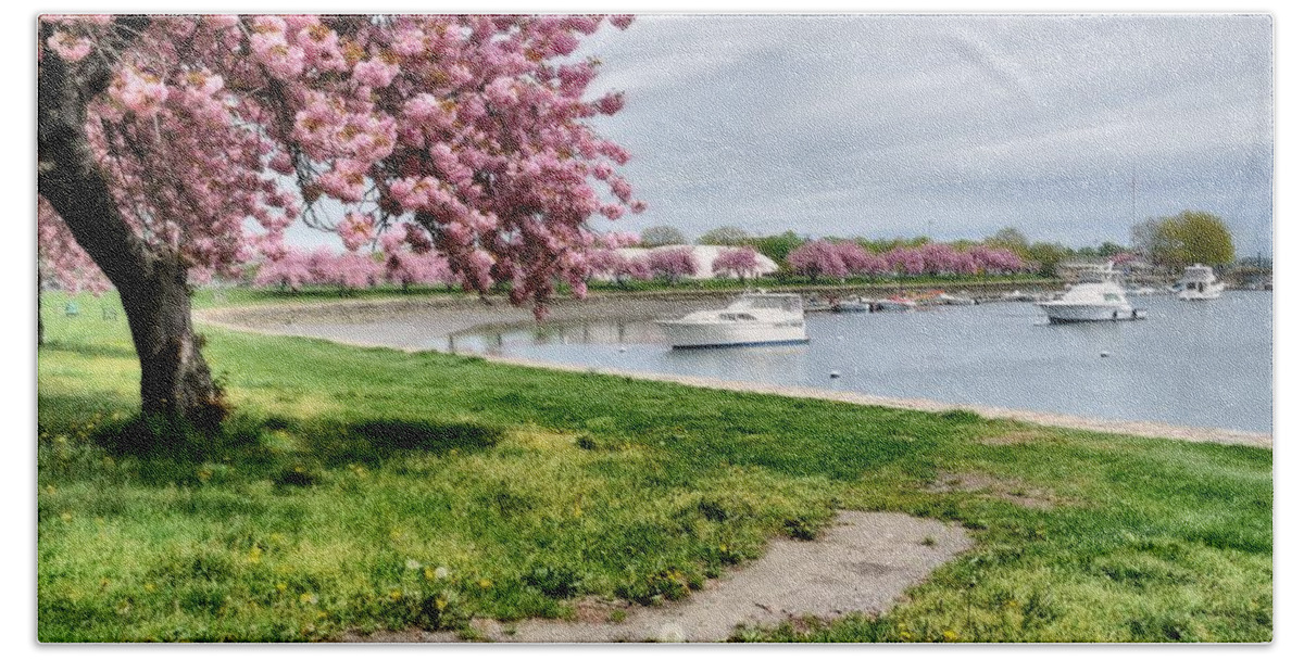 Landscape Beach Towel featuring the photograph Mamaroneck Harbor by Diana Angstadt