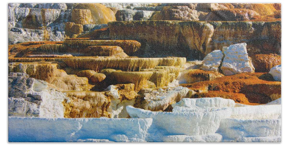 Mammoth Hot Springs Beach Sheet featuring the photograph Mammoth Hot Springs Rock Formation No1 by Josh Bryant