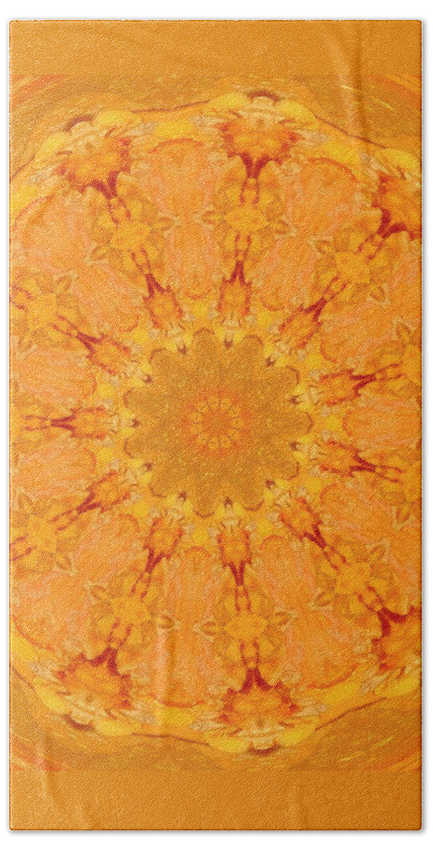 Orange Beach Towel featuring the digital art Mandala Night Bloom by Maria Bonnier-Perez