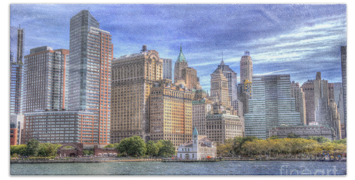 America Beach Towel featuring the photograph Manhattan Skyline from Hudson River by Juli Scalzi
