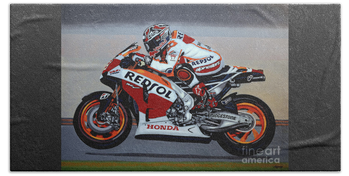 Marc Marquez Beach Towel featuring the painting Marc Marquez by Paul Meijering