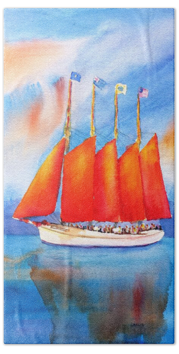 Sailboat Beach Towel featuring the painting Margaret Todd Schooner Bar Harbor by Carlin Blahnik CarlinArtWatercolor