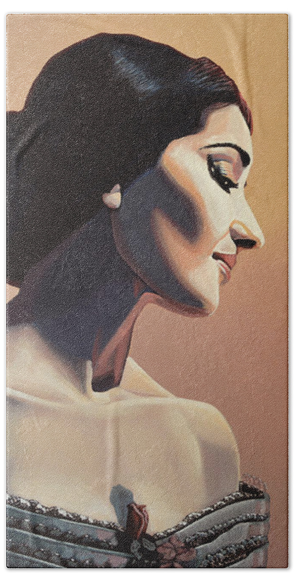 Maria Callas Beach Sheet featuring the painting Maria Callas Painting by Paul Meijering