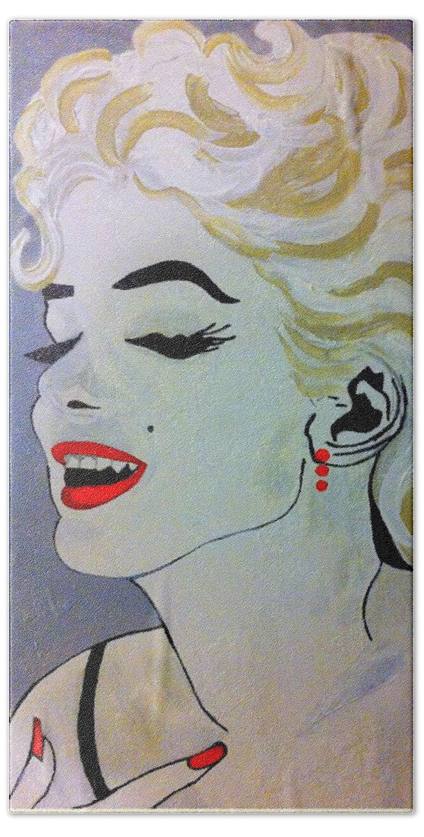 Marilyn Monroe Beach Sheet featuring the painting Marilyn Monroe Beautiful by Saundra Myles