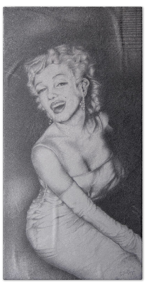 Black And White Art Beach Towel featuring the drawing Marilyn by Stephen J DiRienzo