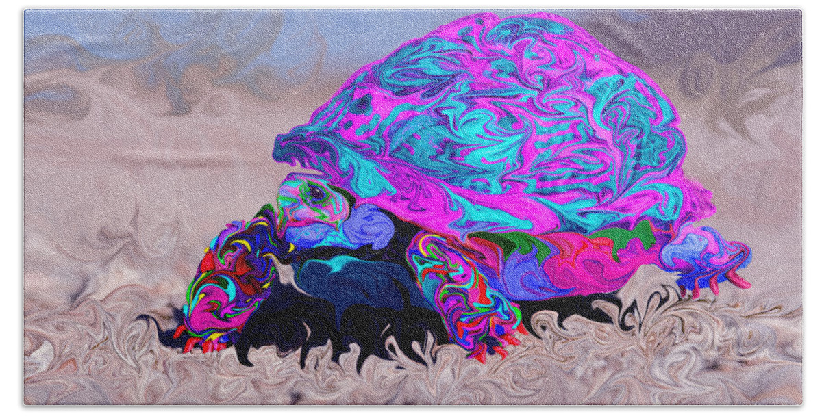 Kenneth James Beach Sheet featuring the photograph Marine Corporal's Turtle in Peace Paint v2 by Kenneth James