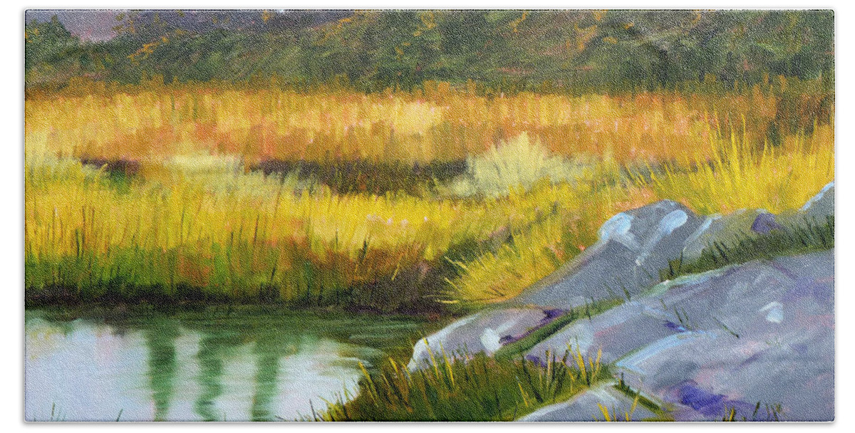 Oregon Beach Sheet featuring the painting Marsh by Nancy Merkle