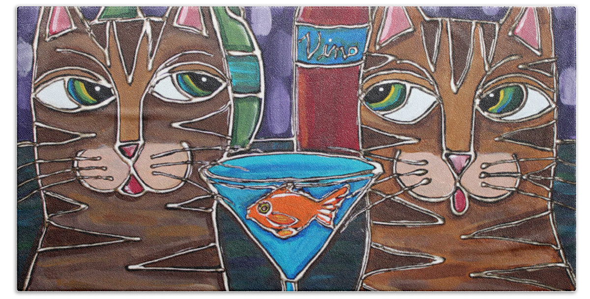 Martini Beach Towel featuring the painting Martini at Cat Bar by Cynthia Snyder