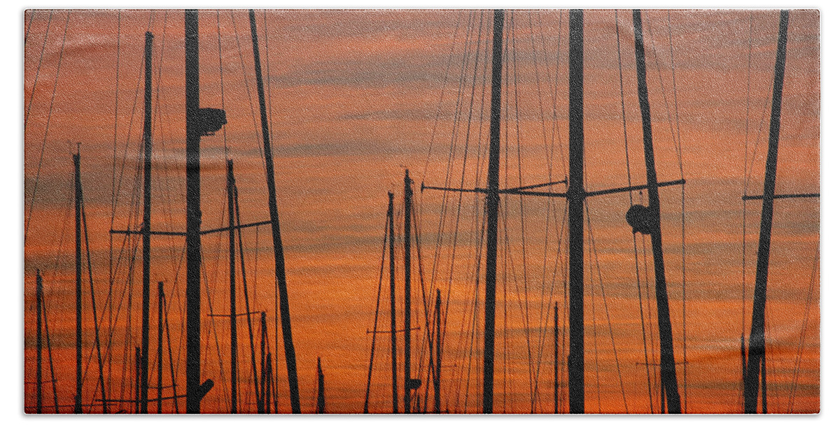 Masts Beach Sheet featuring the photograph Masts At Sunset by Robert Woodward
