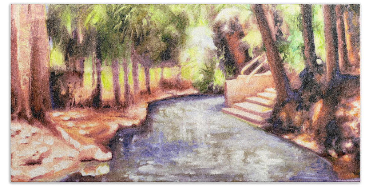 Melissa Herrin Beach Towel featuring the painting Mataranka Hot Springs by Melissa Herrin