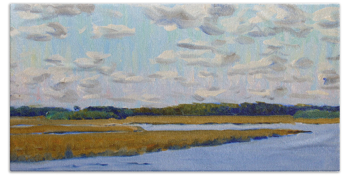 Low Country Beach Towel featuring the painting May River Morning by Candace Lovely