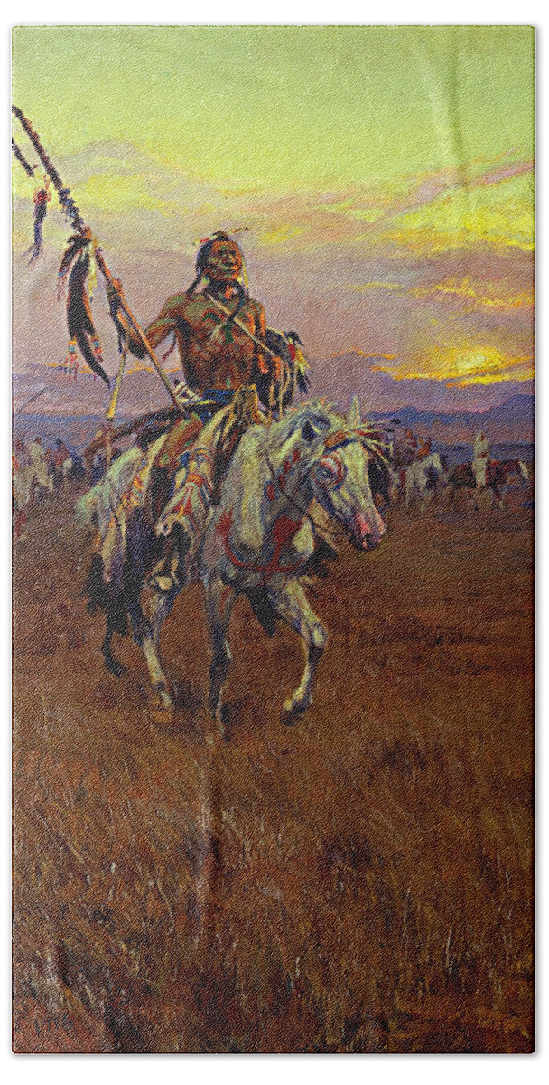 Charles Marion Russell Beach Sheet featuring the painting Medicine Man by Charles Marion Russell