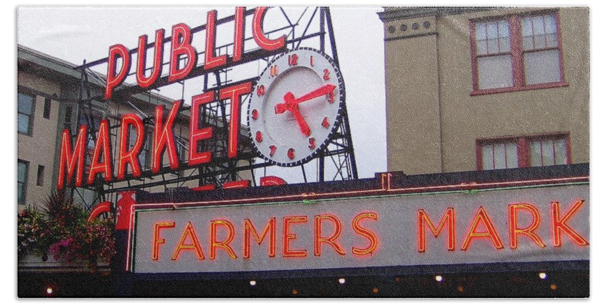 Pike Place Market Beach Towel featuring the photograph Meet Me in Seattle by Karen Wiles