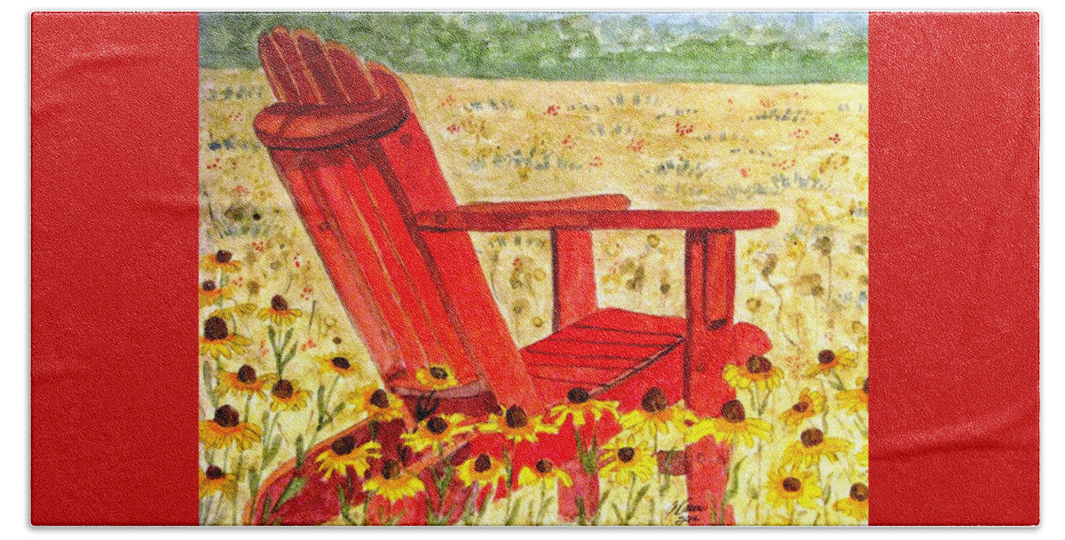 Adirondack Chair Beach Towel featuring the painting Meet Me In The Meadow by Angela Davies