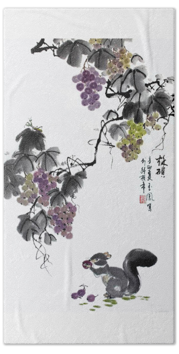 Squirrels Beach Sheet featuring the painting Melody of Life II by Yufeng Wang