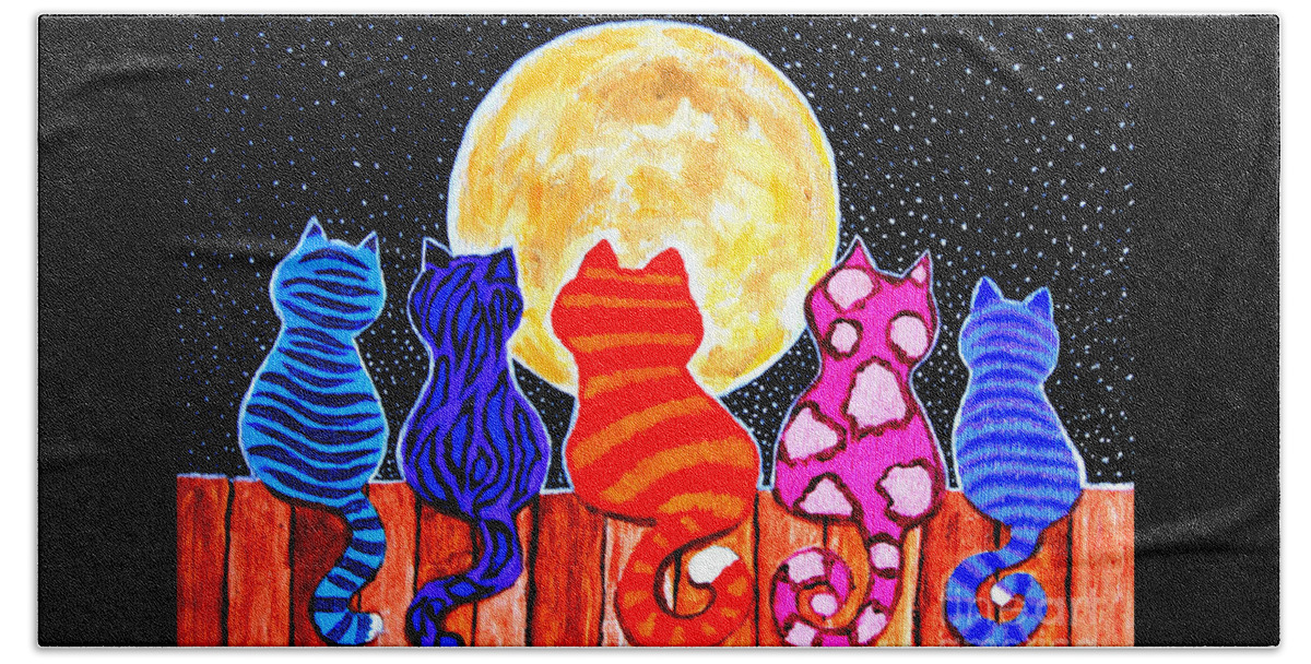 Cats Beach Towel featuring the painting Meowing at Midnight by Nick Gustafson