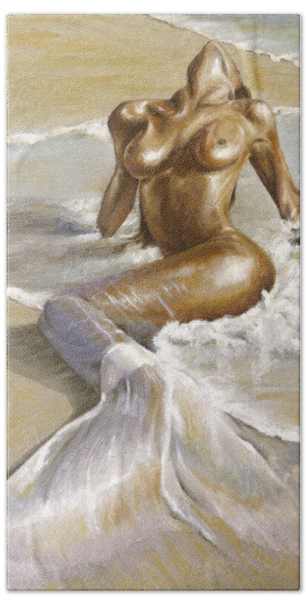 Mermaid Beach Towel featuring the painting Mermaid by Karina Llergo