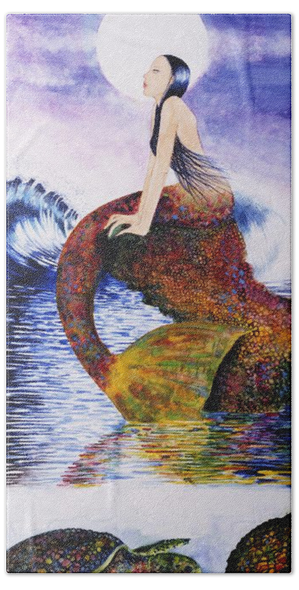 Ocean Beach Towel featuring the painting Mermaid Love by Frances Ku