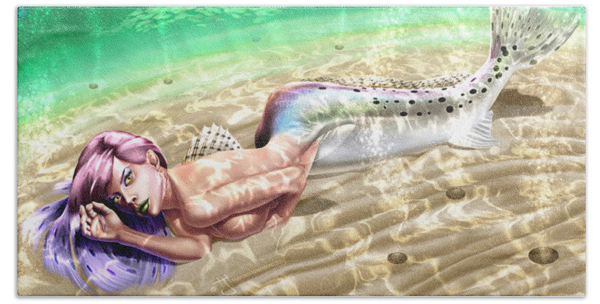 Mermaid Beach Sheet featuring the painting Mermaid - Speckled Trout by Hayden Hammond