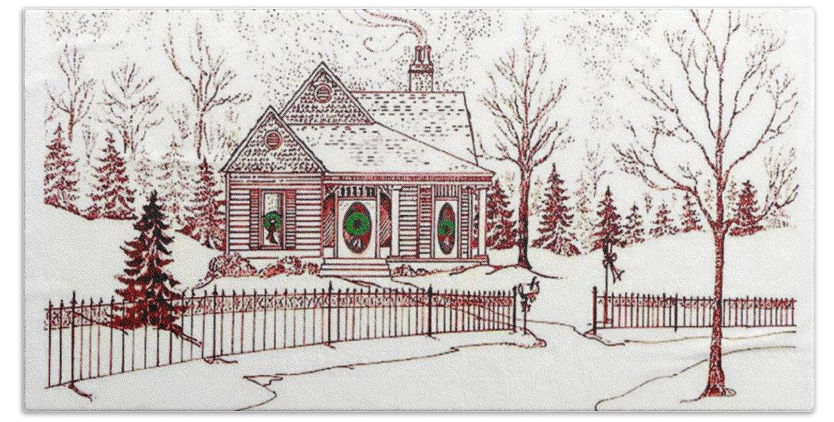 Christmas Beach Towel featuring the drawing Merry Christmas by Lizi Beard-Ward