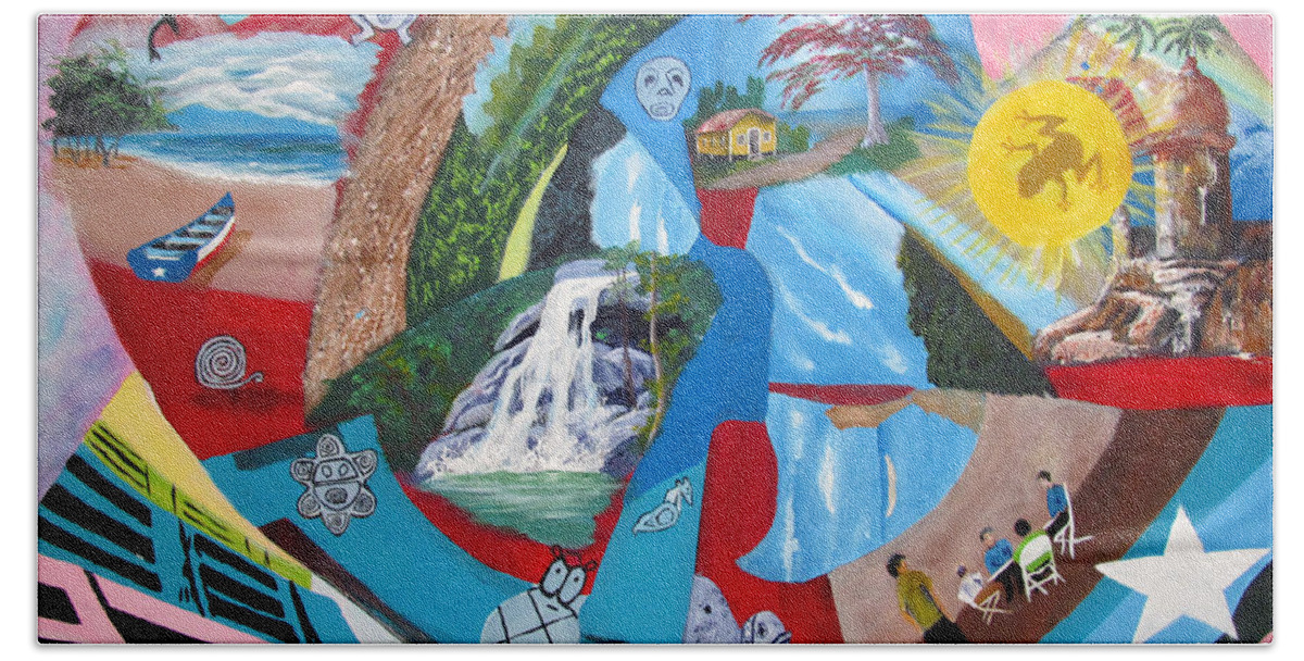 Puerto Rico Beach Towel featuring the painting Mi Cultura Boricua by Luis F Rodriguez