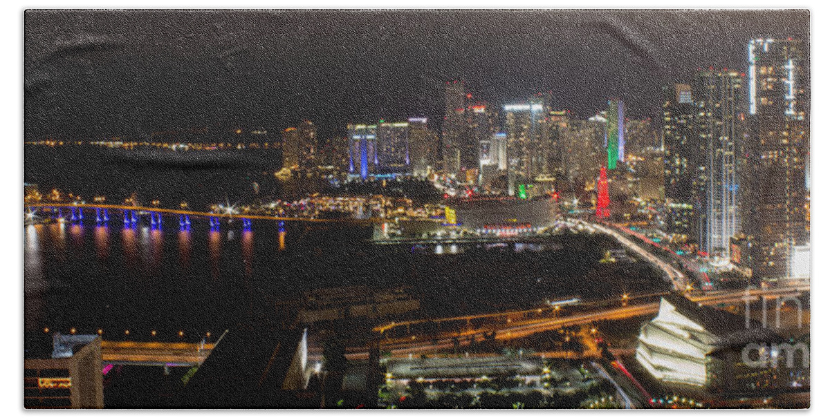 Downtown Miami Beach Towel featuring the photograph Miami After Dark II Skyline by Rene Triay FineArt Photos