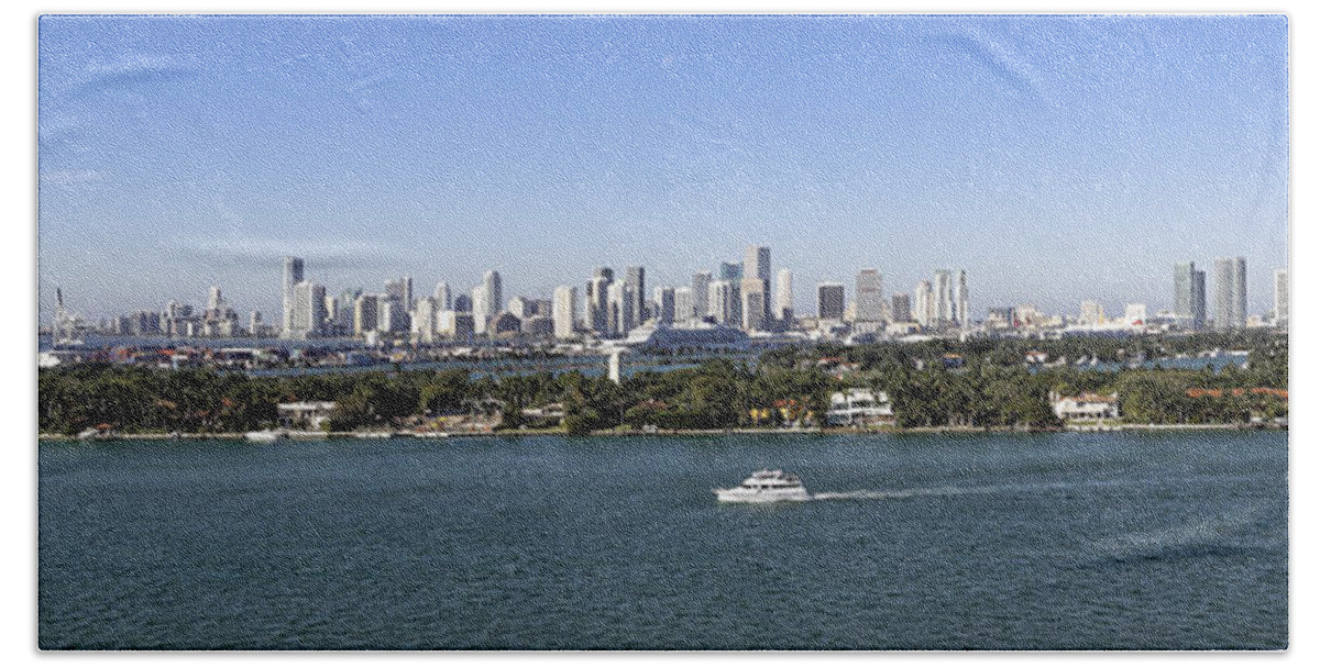 Miami Beach Sheet featuring the photograph Miami Daytime Panorama by Gary Dean Mercer Clark