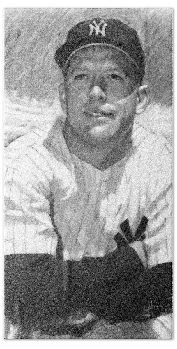 Baseball Center Fielder Beach Towel featuring the drawing Mickey Mantle by Viola El