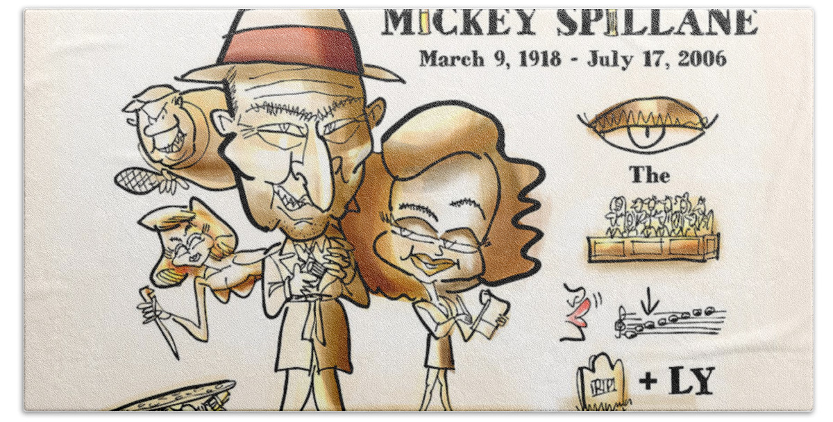 Mickey Beach Towel featuring the digital art Mickey Spillane by Mark Armstrong
