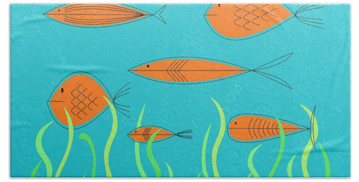 Abstract Beach Sheet featuring the digital art Mid Century Fish 2 by Donna Mibus