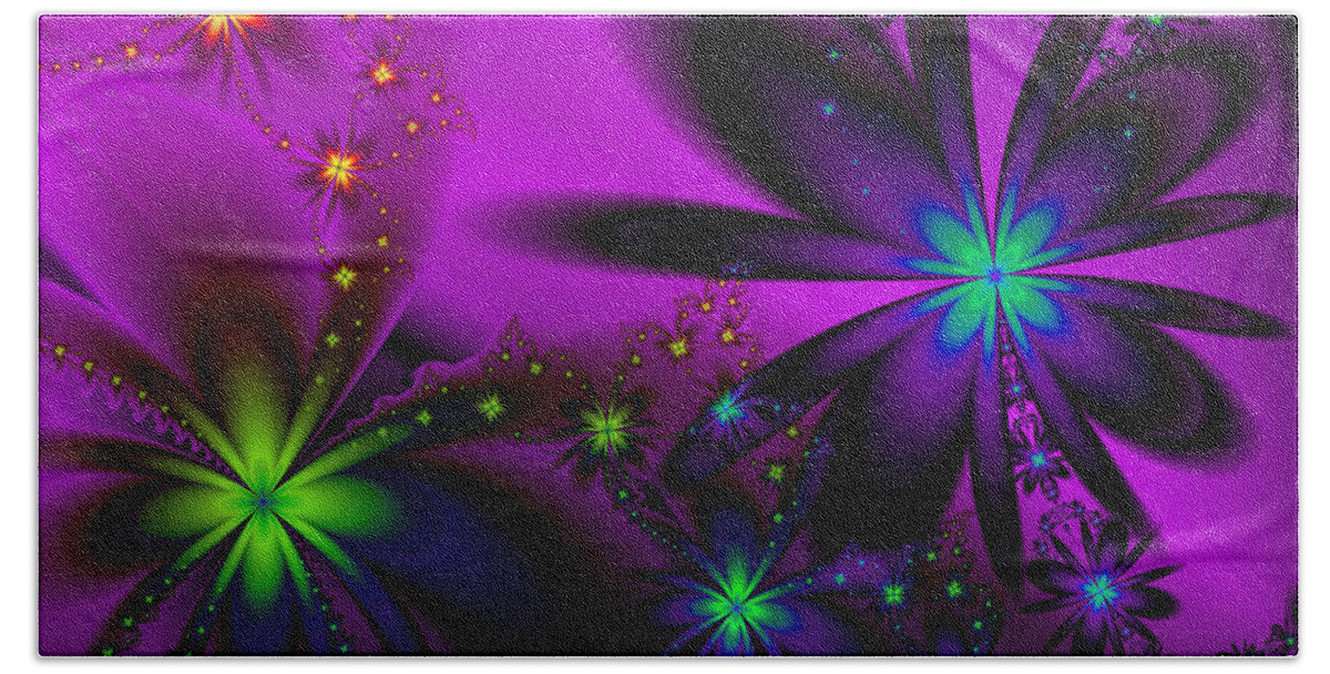 Flower Beach Towel featuring the digital art Midnight at the Oasis by Kiki Art